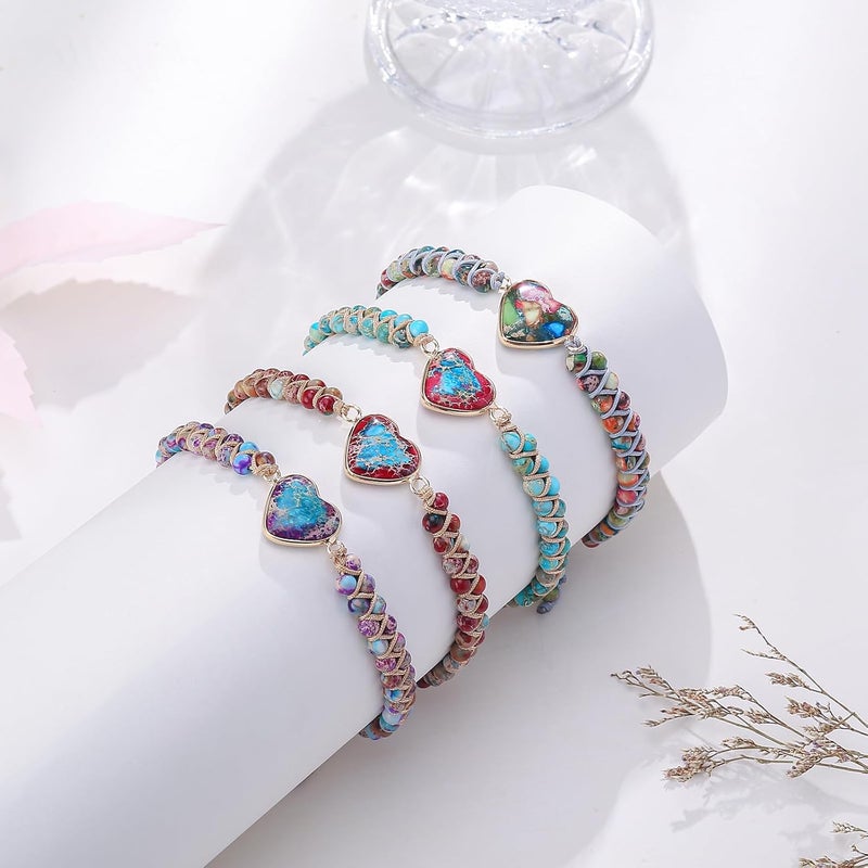 BABORI Jasper Heart Bracelet Adjustable Imperial Stone Beaded Braided Handmade Bracelet for Women Birthday Anniversary Mothers Day Christmas Graduation Jewelry Gifts for Her Mother Daughter - Image 5